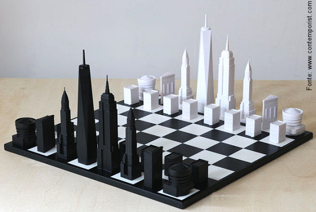 O skyline de Londres transformado em jogo de xadrez